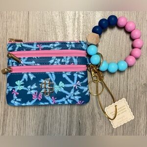 Simply Southern Navy Floral Wristlet with Pink Zippers and Beaded Strap